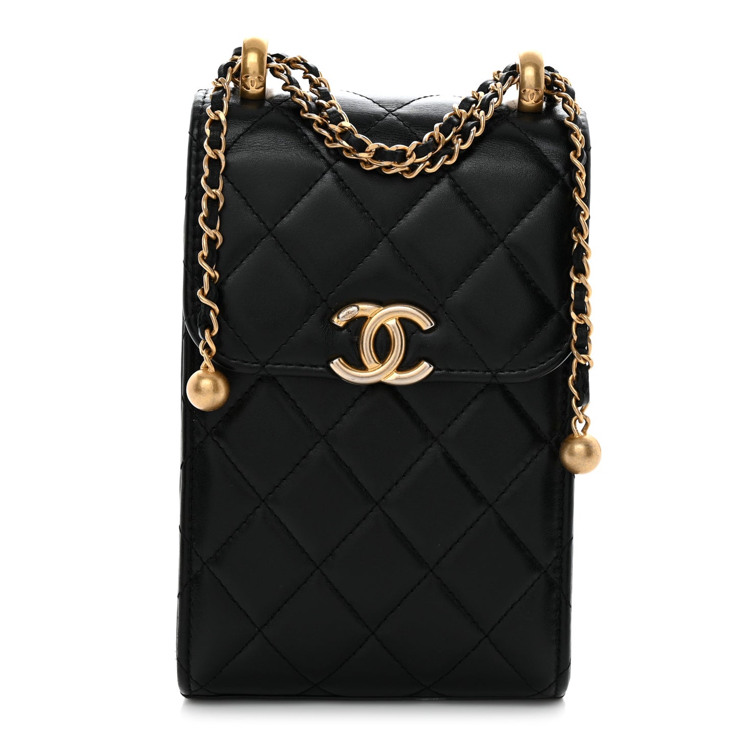 Lambskin Quilted Vertical Perfect Fit Flap With Chain Black