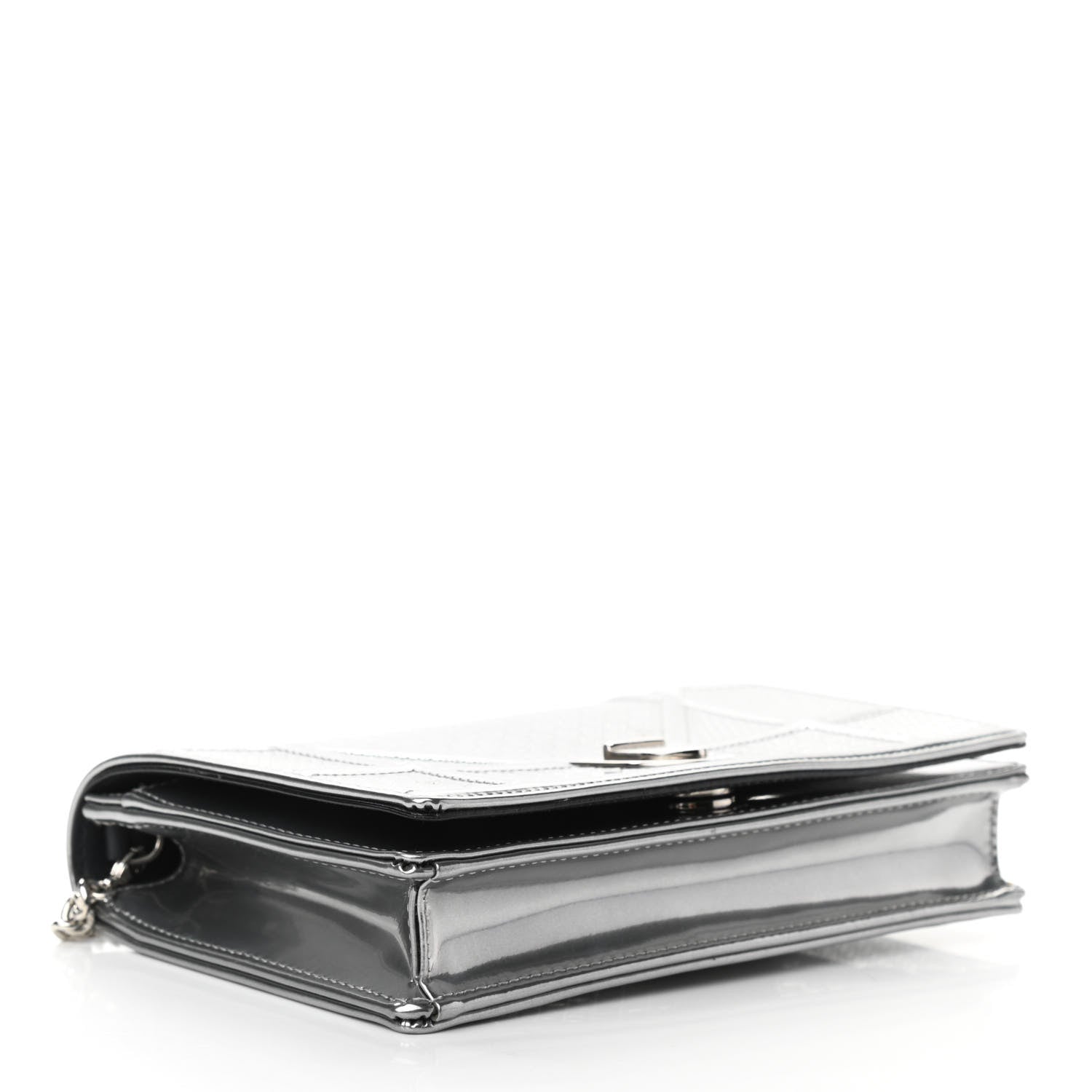 Christian Dior Metallic Patent Micro-Cannage Diorama Wallet on Chain Pouch Silver 4 of 9