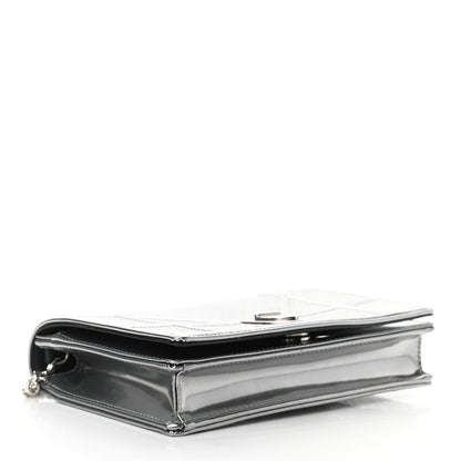 Christian Dior Metallic Patent Micro-Cannage Diorama Wallet on Chain Pouch Silver 4 of 9