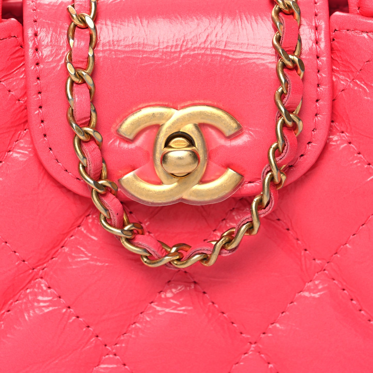 Shiny Aged Calfskin Quilted Mini Nano Kelly Shopper Dark Pink