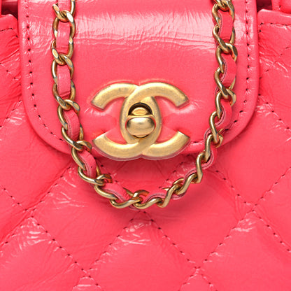 Chanel Shiny Aged Calfskin Quilted Mini Nano Kelly Shopper Dark Pink 8 of 11