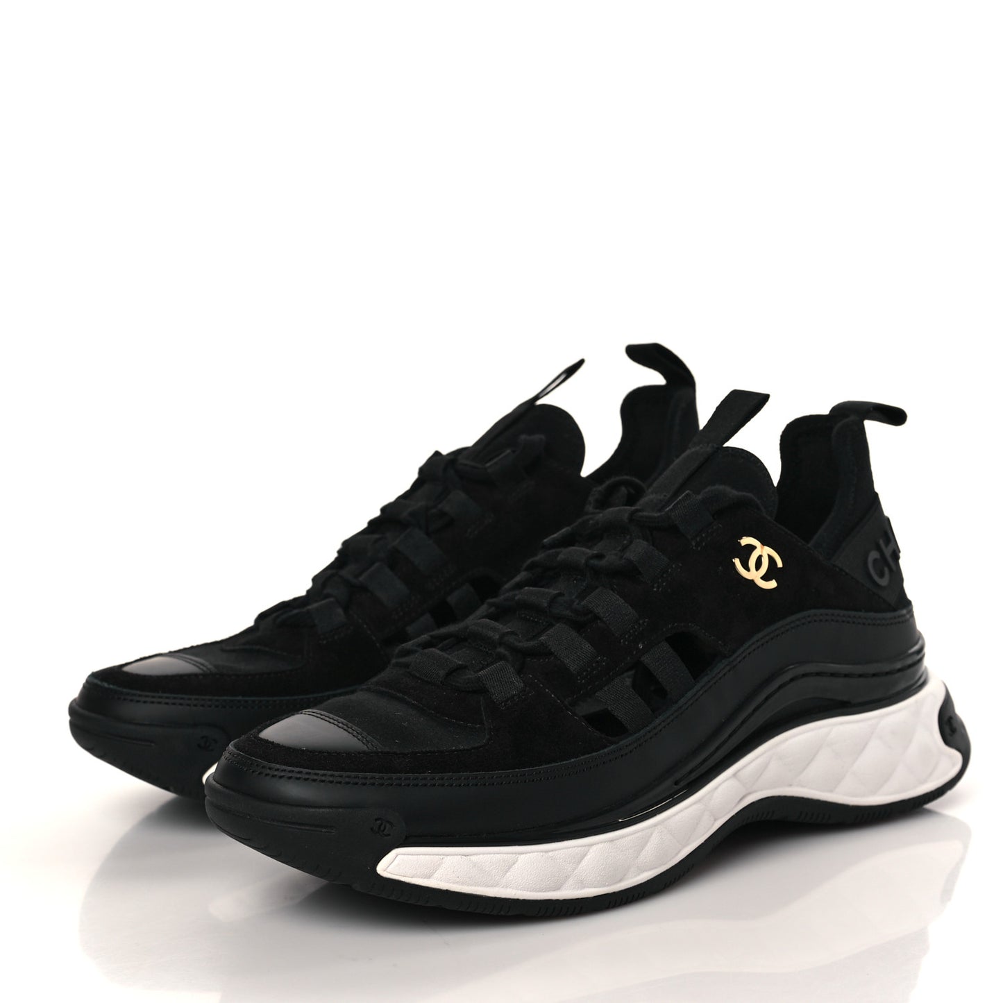 Fabric Calfskin Suede CC Sneakers 37.5 Black