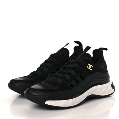 Chanel Fabric Calfskin Suede CC Sneakers 37.5 Black 3 of 8
