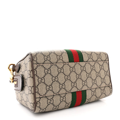 Gucci GG Supreme Monogram Textured Dollar Calfskin Web Mini Ophidia Top Handle Bag Beige Ebony New Acero 4 of 12
