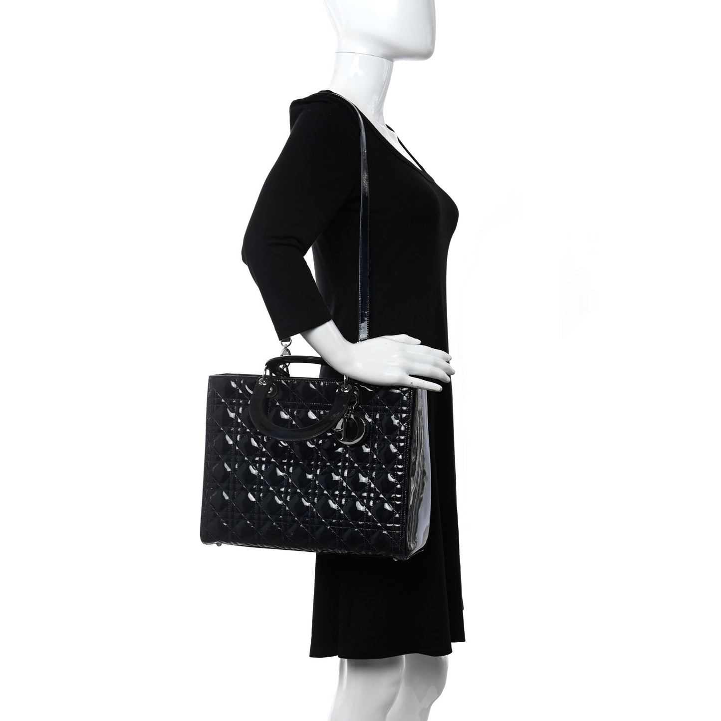 Patent Cannage Large Lady Dior Navy Blue