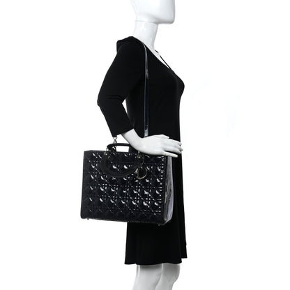 Christian Dior Patent Cannage Large Lady Dior Navy Blue 2 of 11
