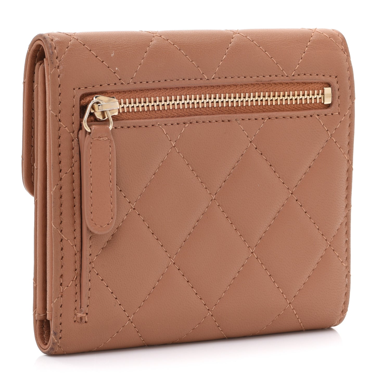 Lambskin Quilted Compact Flap Wallet Beige