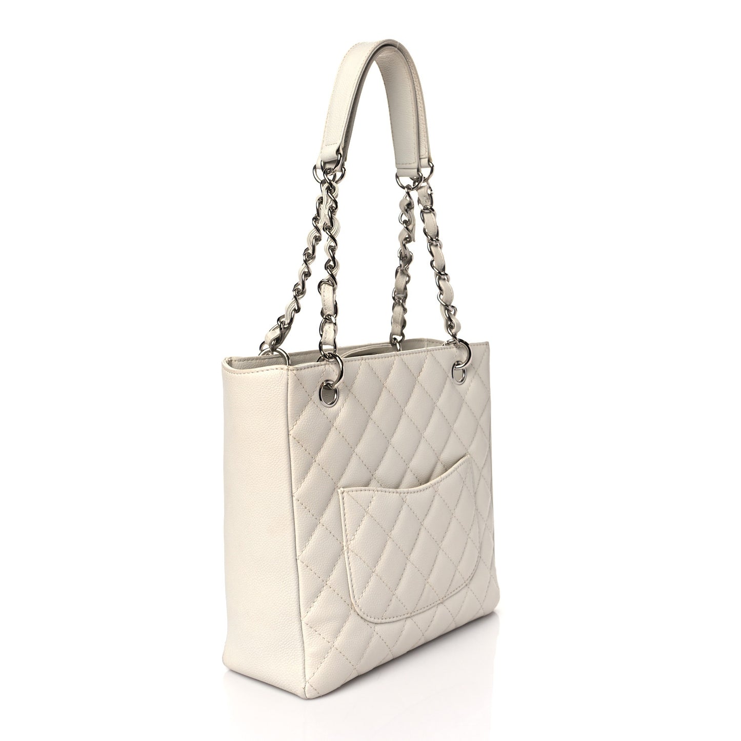 Caviar Quilted Petit Shopping Tote PST White