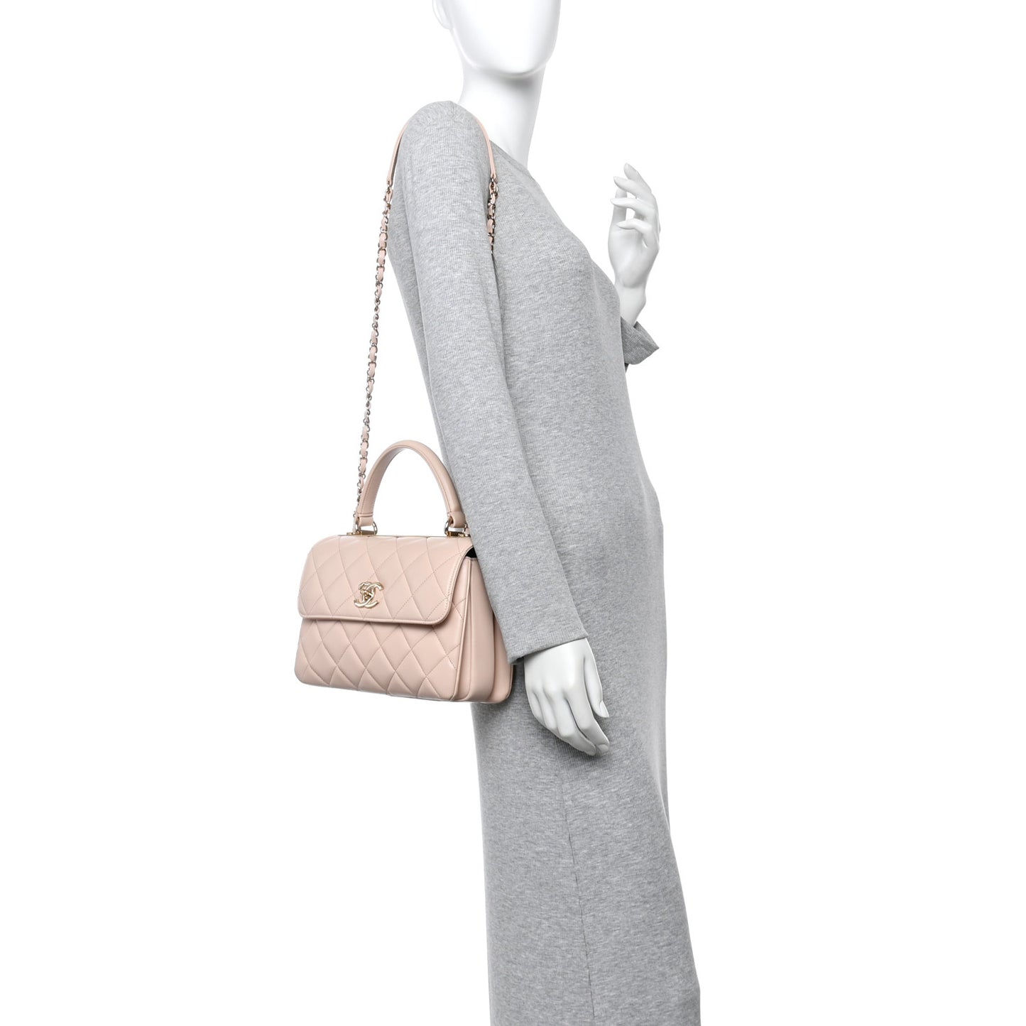 Lambskin Quilted Small Trendy CC Dual Handle Flap Bag Light Beige