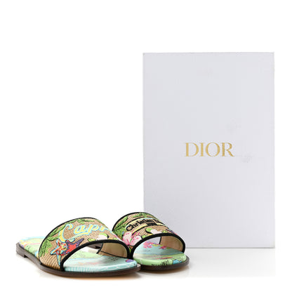 Christian Dior Raffia Cotton Embroidered Souvenir Capri Dway Mules Slide Sandals 39.5 Capri 10 of 10