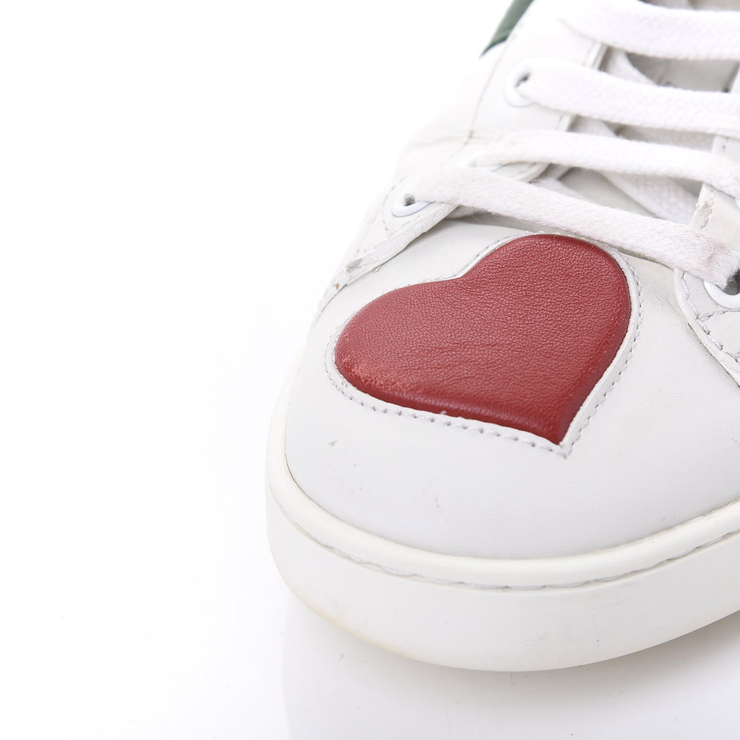 Calfskin Web Heart Embroidered Womens Ace Sneakers 40 White