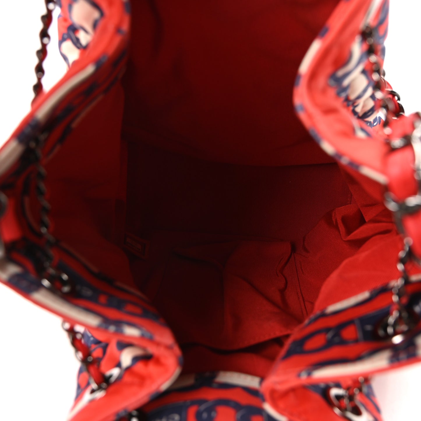 Silk Quilted Chain Printed Bucket Bag Red