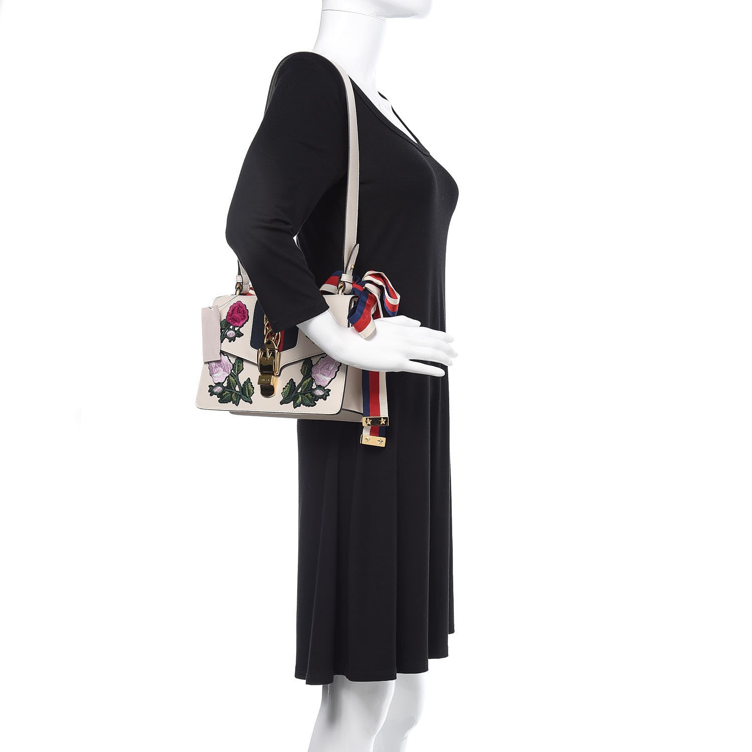 Gucci Calfskin Embroidered Small Sylvie Shoulder Bag White 3 of 11