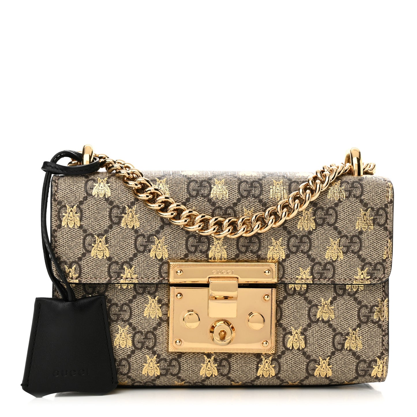 GG Supreme Monogram Bees Small Padlock Shoulder Bag Black
