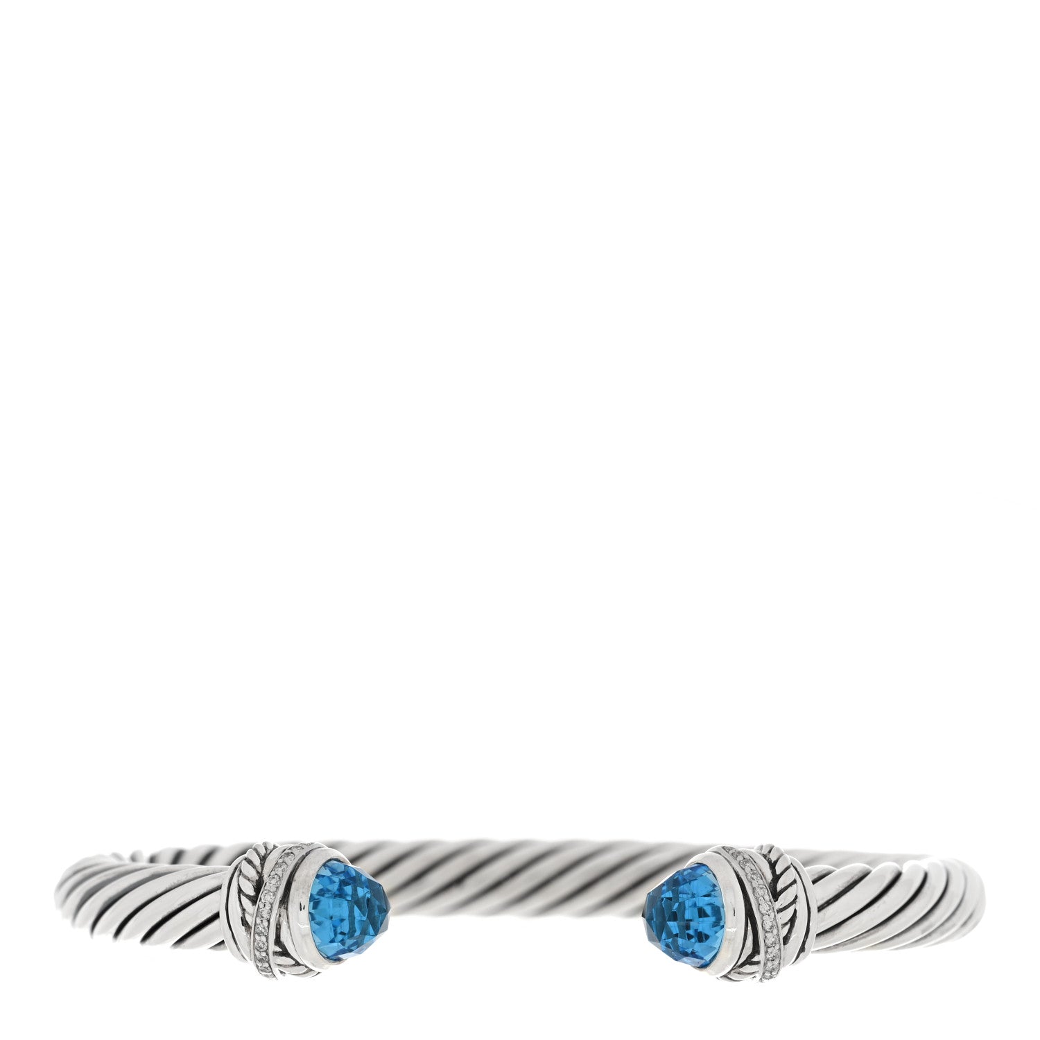 David Yurman Sterling Silver Diamond Hampton Blue Topaz 7mm Cable Classics Crossover Bracelet 1 of 3