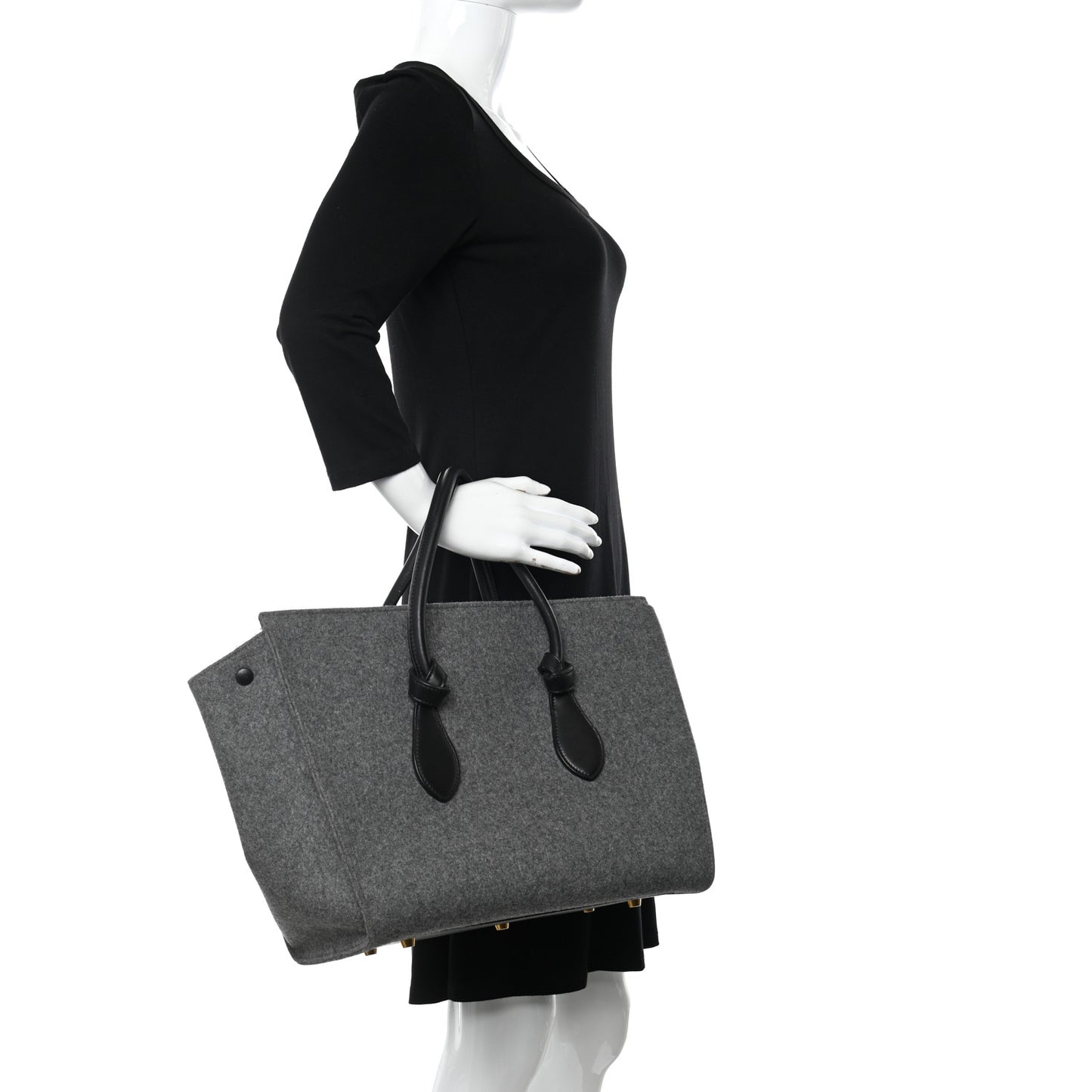 Felt Calfskin Medium Tie Knot Tote Grey Black