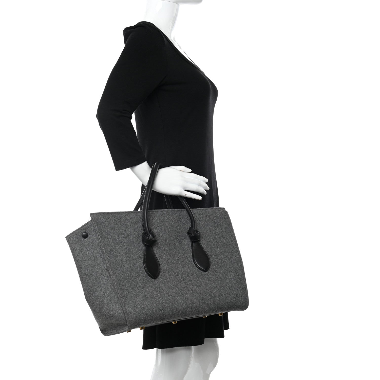 Celine Felt Calfskin Medium Tie Knot Tote Grey Black 2 of 19