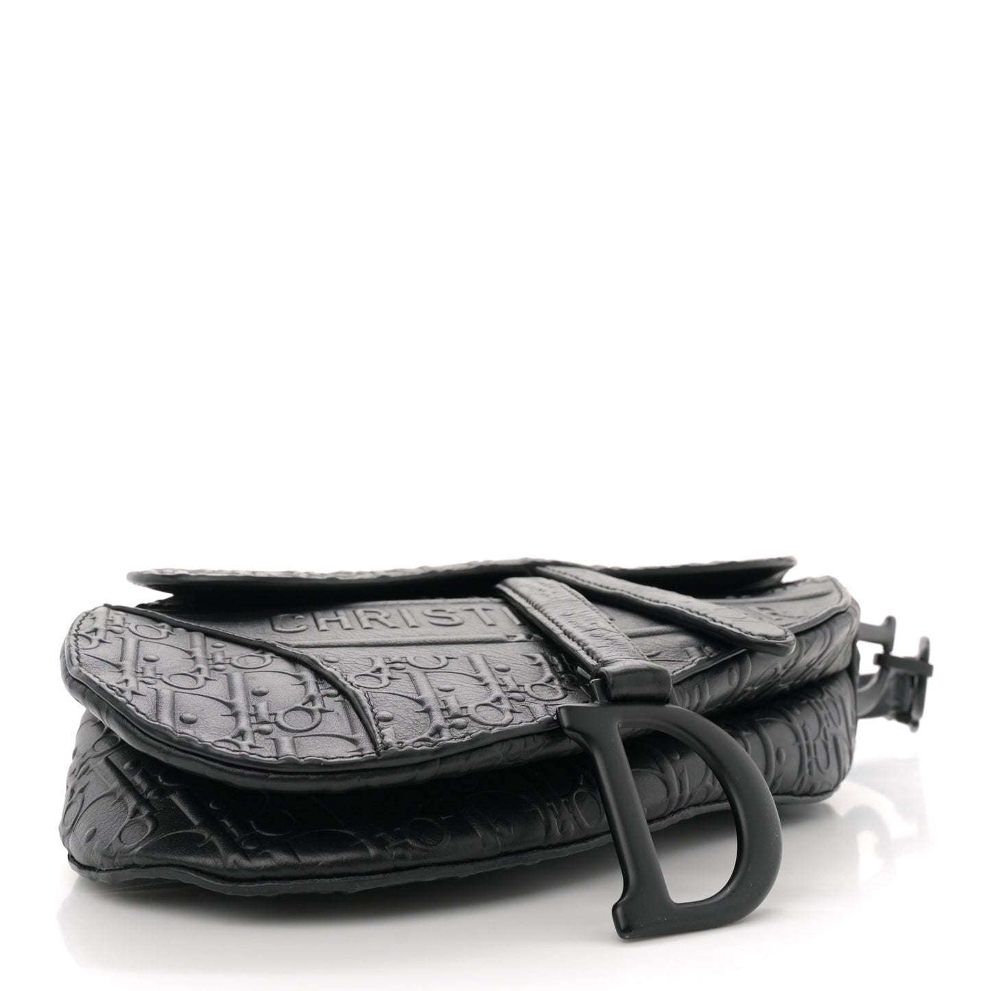 Calfskin Embossed Oblique Saddle Bag Black