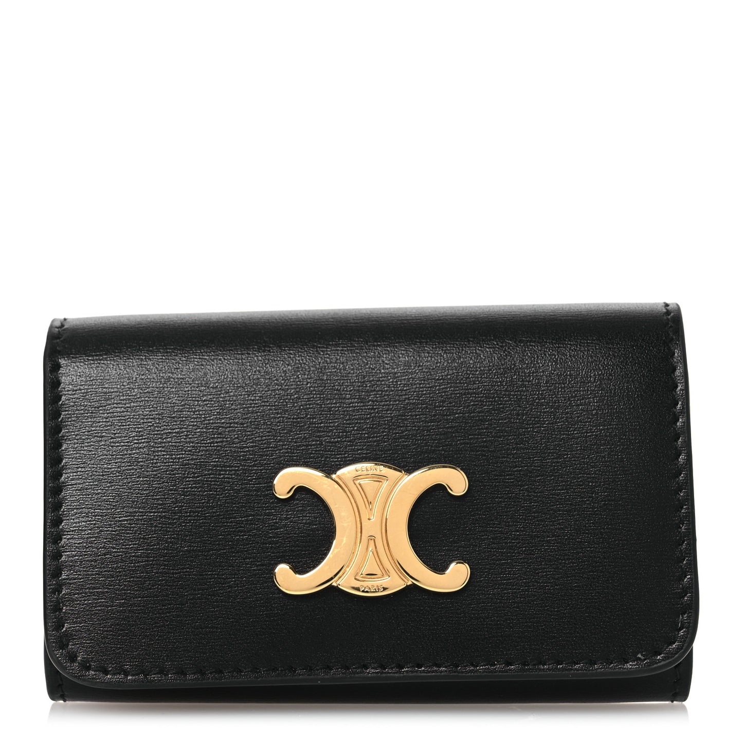 Shiny Calfskin Triomphe Key Case Black