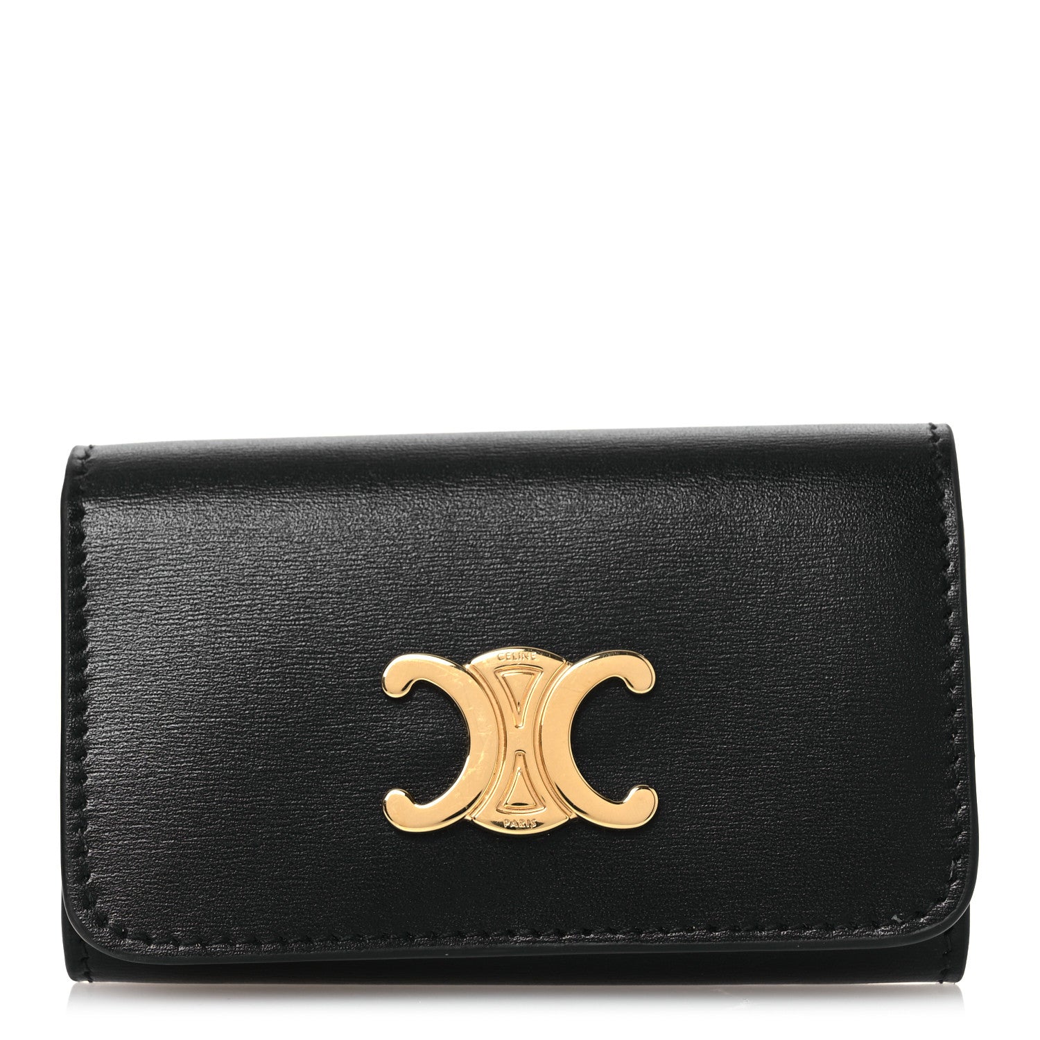 Celine Shiny Calfskin Triomphe Key Case Black 1 of 11