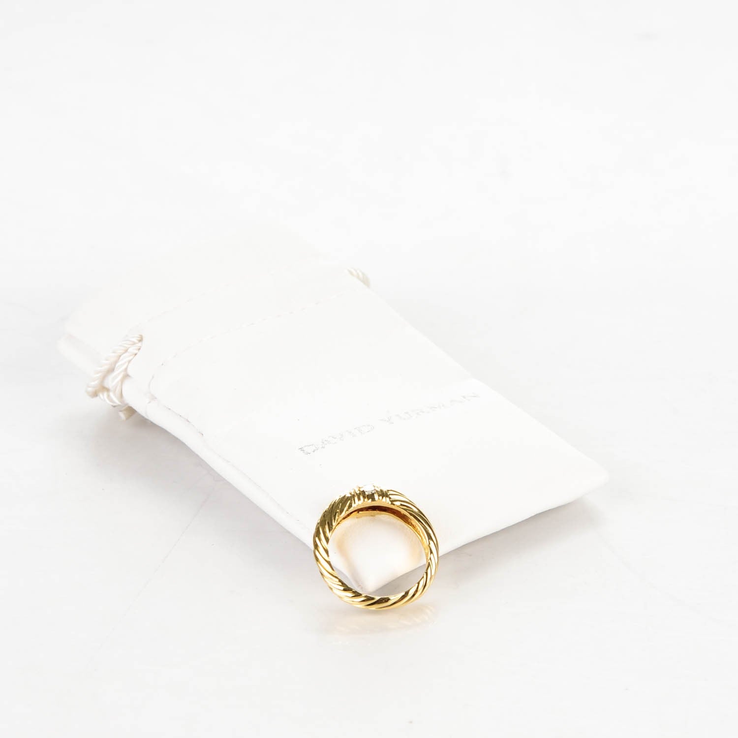 David Yurman 18K Yellow Gold Diamond Cable Ring 7.5 5 of 5