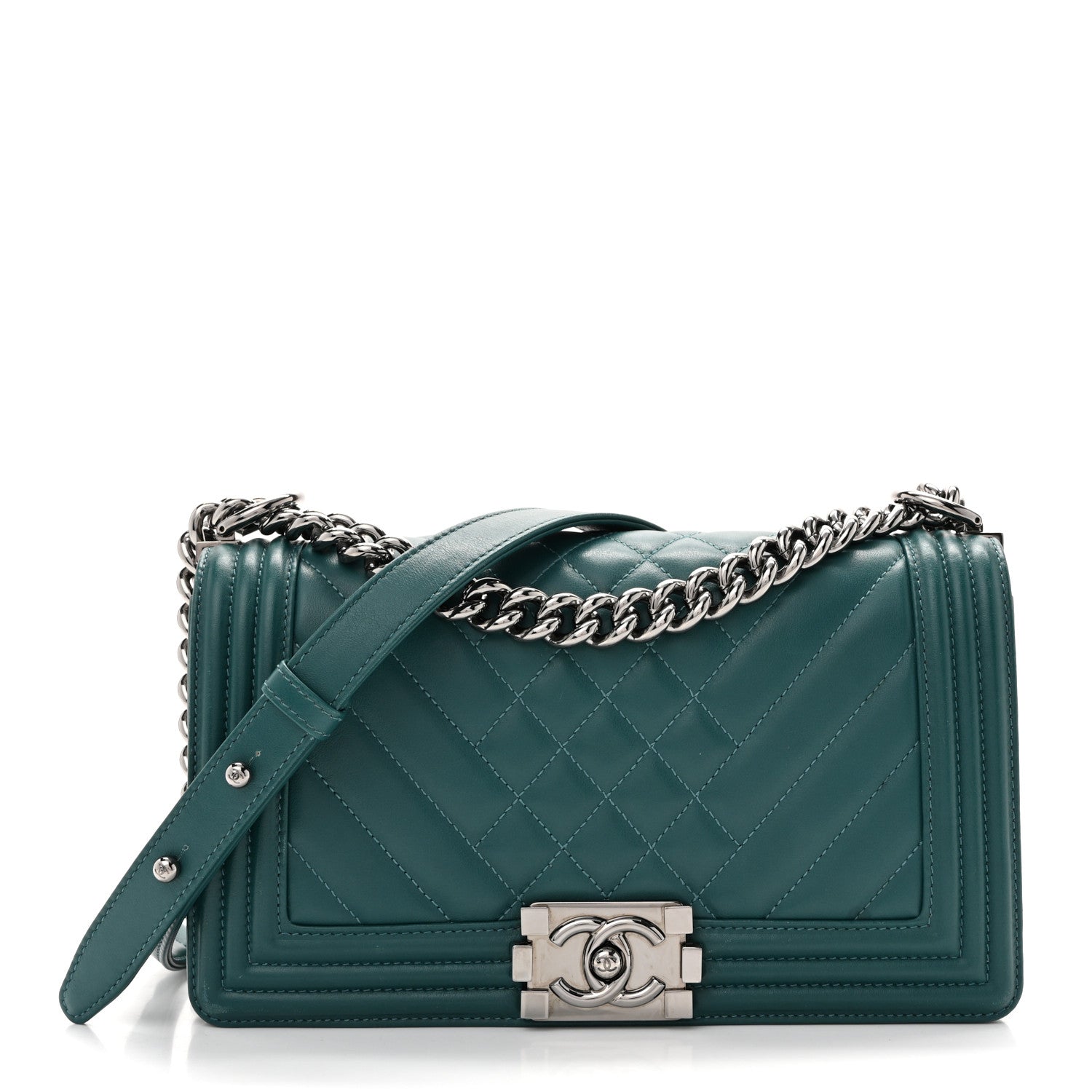 Chanel Calfskin Chevron Quilted Medium Boy Flap Turquoise 1 of 15