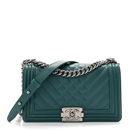 Chanel Calfskin Chevron Quilted Medium Boy Flap Turquoise 1 of 15