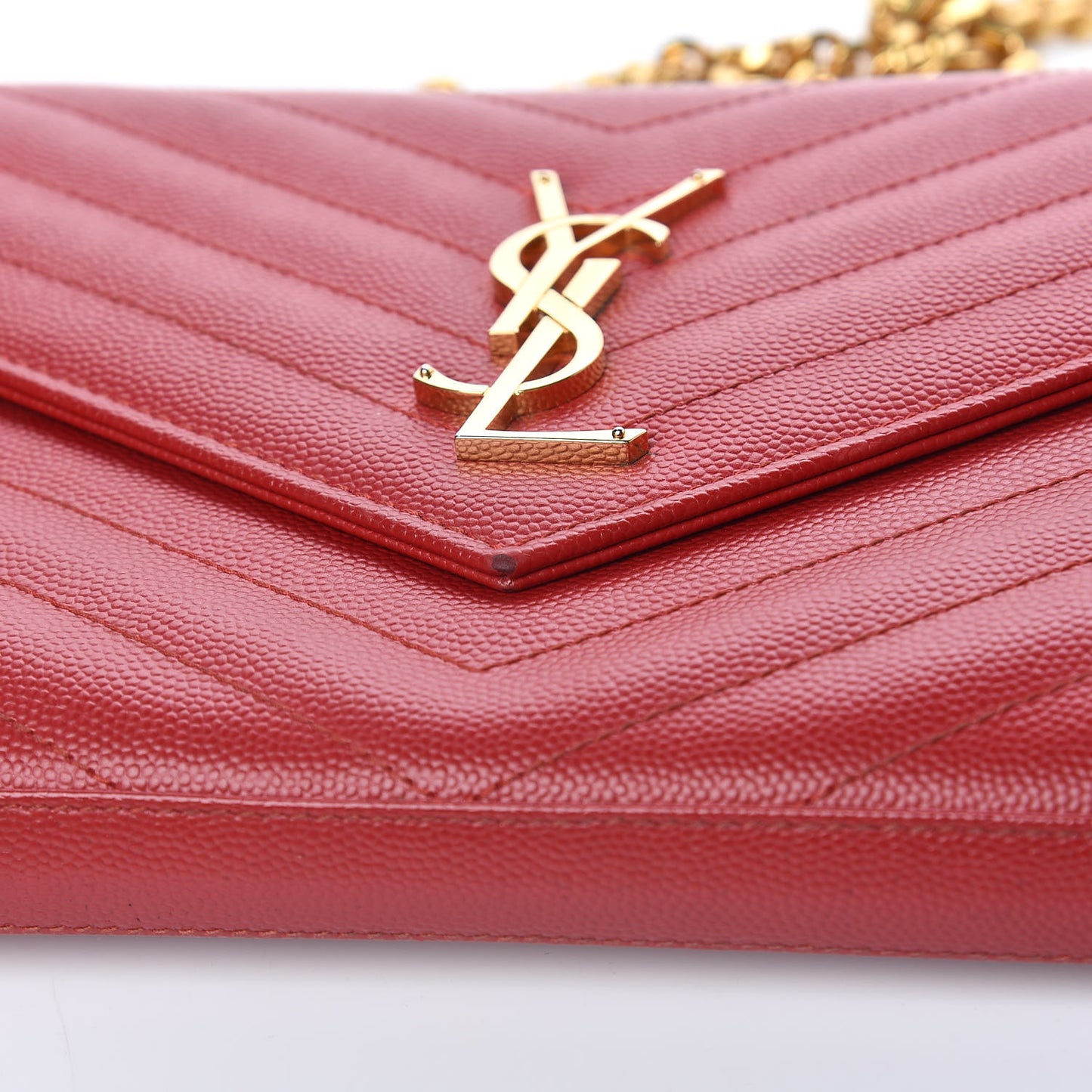 Grain De Poudre Matelasse Chevron Monogram Chain Wallet New Red