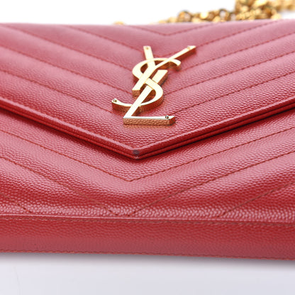 Saint Laurent Grain De Poudre Matelasse Chevron Monogram Chain Wallet New Red 9 of 14