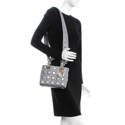 Christian Dior Metallic Grained Calfskin Cannage Small Supple Lady Dior Steel 2 of 7