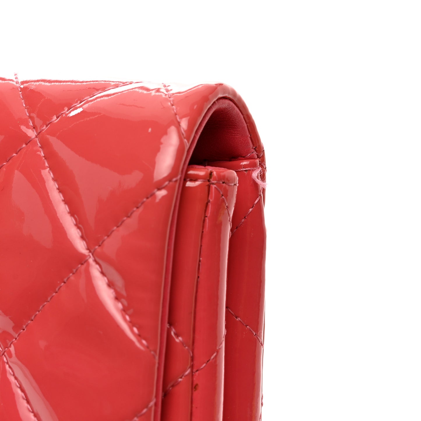 Patent Quilted Clutch with Chain Flap Fuchsia