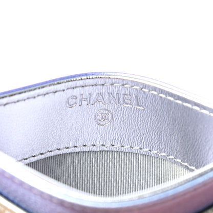 Chanel Gradient Metallic Calfskin Quilted Card Holder Silver Blue Yellow Purple 6 of 8