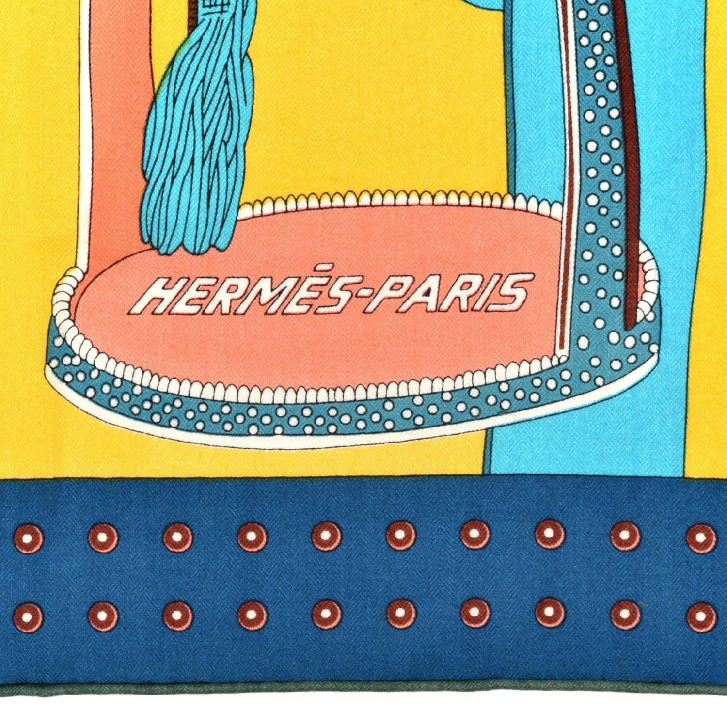 Hermes Cashmere Silk Selle De Dignitaire Scarf 140 Jaune Vif Marine 2 of 5