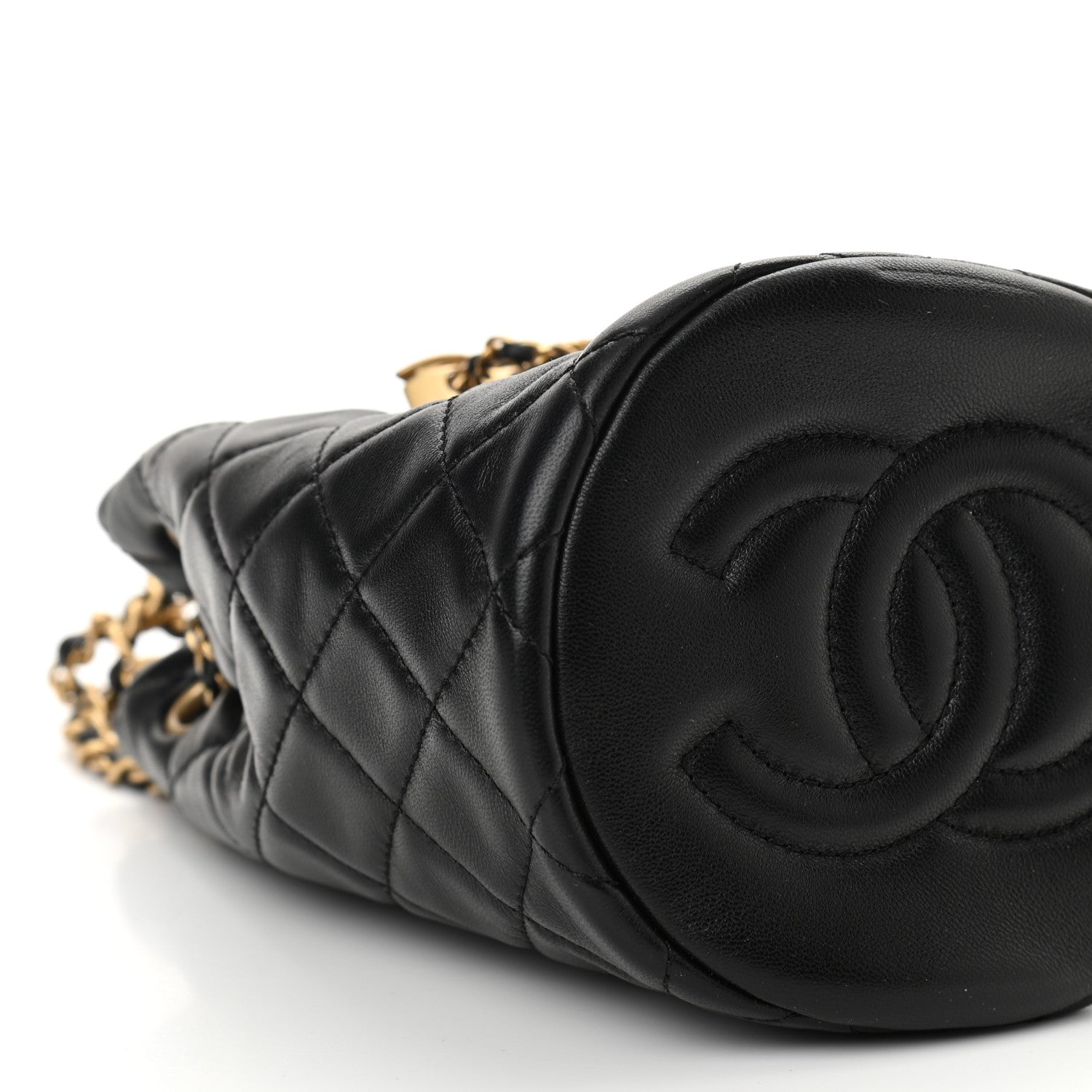 Chanel Lambskin Quilted Pearl Crush Drawstring Bag Black 9 of 11