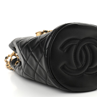 Chanel Lambskin Quilted Pearl Crush Drawstring Bag Black 9 of 11