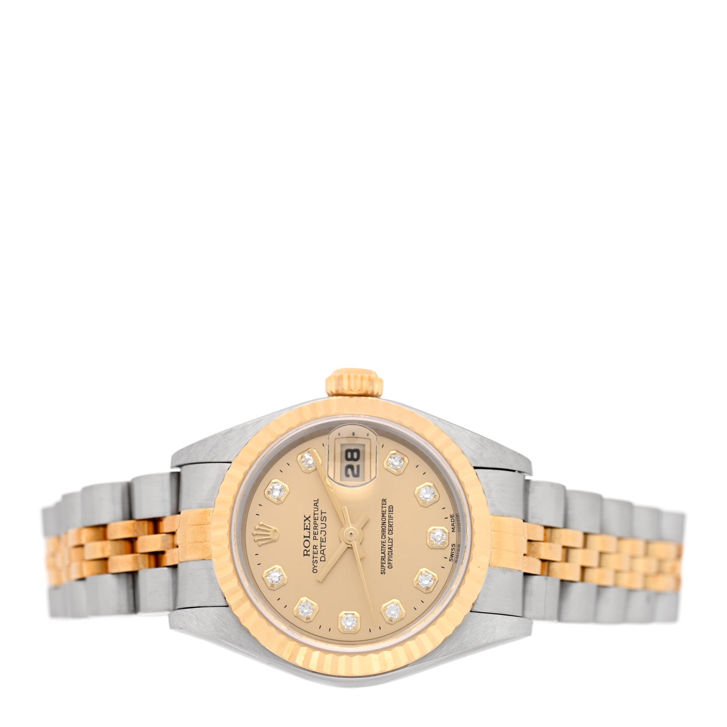 Stainless Steel 18K Yellow Gold Diamond 26mm Oyster Perpetual Datejust Watch Champagne 79173