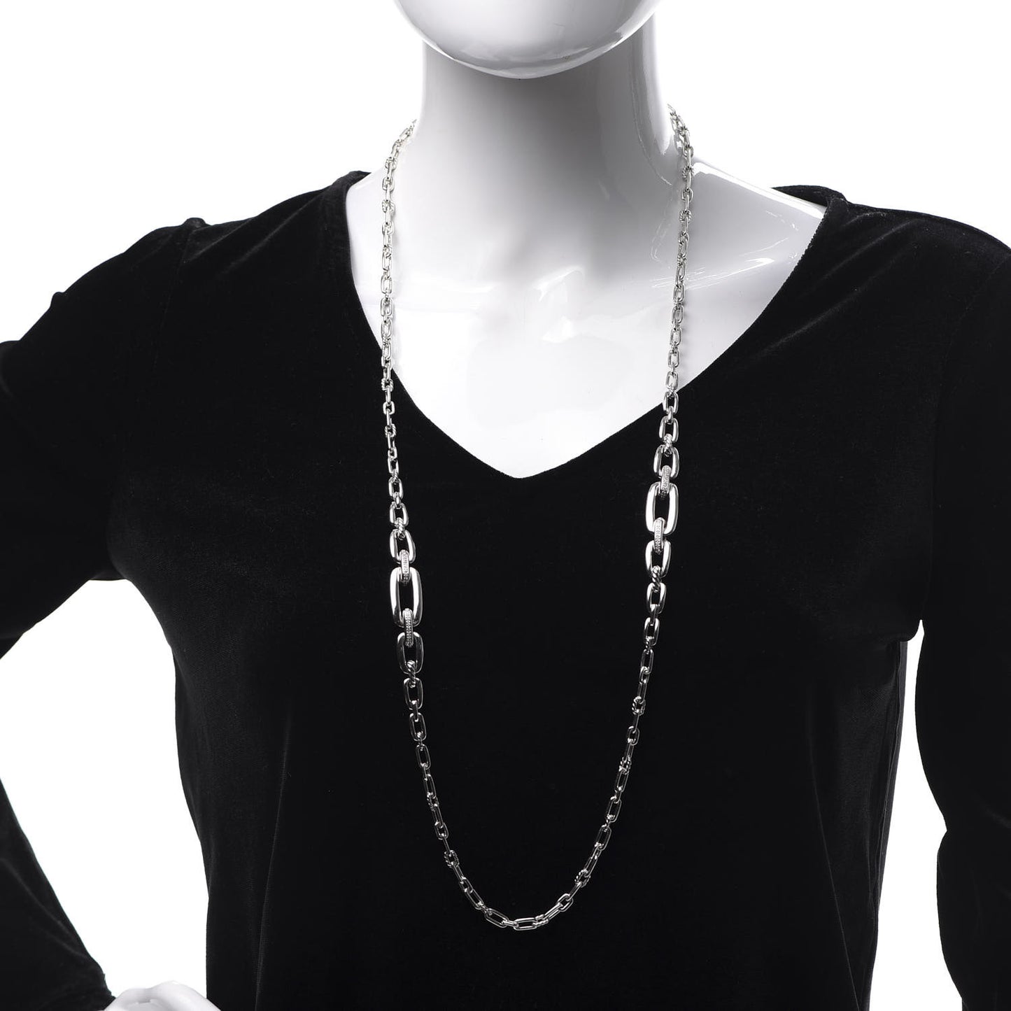 Sterling Silver Diamond Wellesley Long Chain Link Necklace