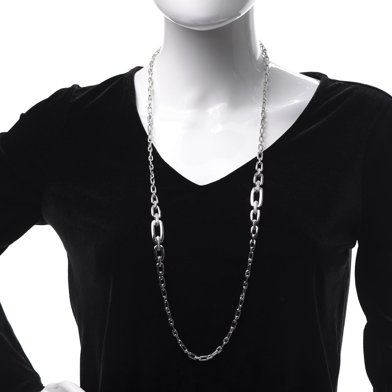 David Yurman Sterling Silver Diamond Wellesley Long Chain Link Necklace 2 of 5