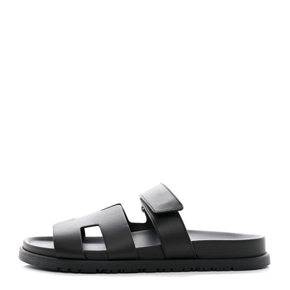 Hermes Calfskin Womens Chypre Sandals 40.5 Black 1 of 9