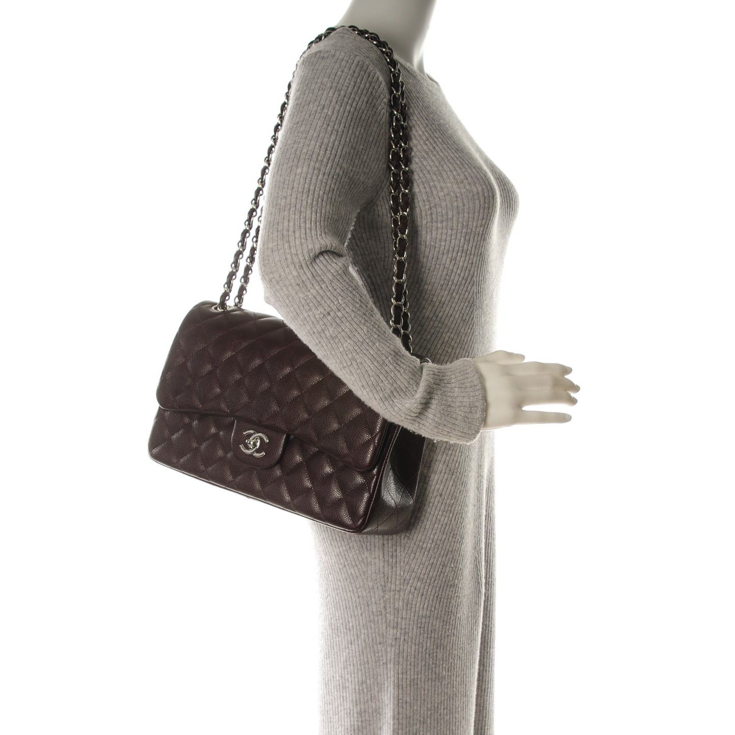 Caviar Quilted Jumbo Double Flap Burgundy