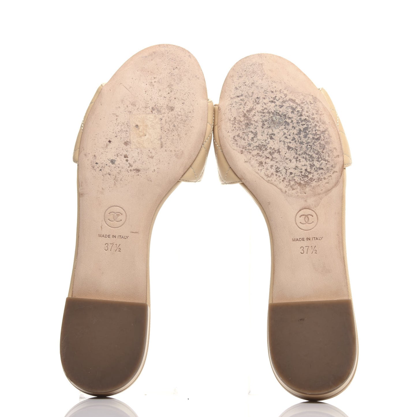 Lambskin Quilted Camellia CC Slides 37.5 Beige