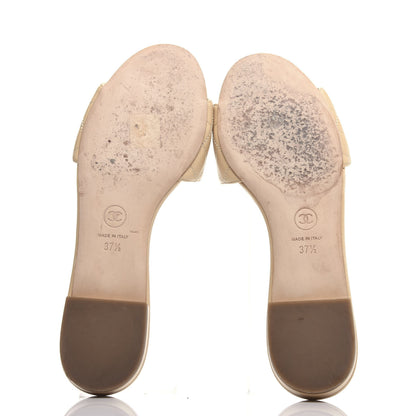 Chanel Lambskin Quilted Camellia CC Slides 37.5 Beige 6 of 11