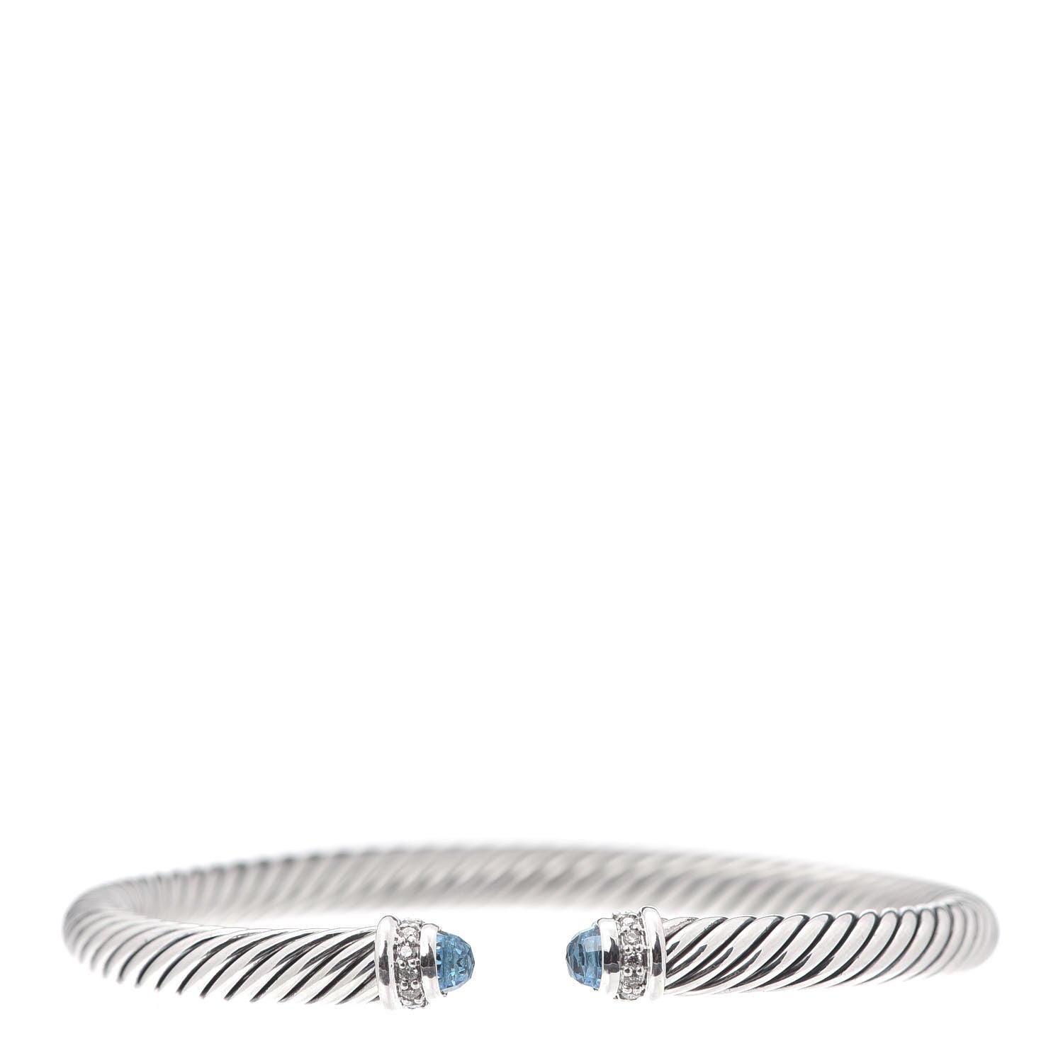 David Yurman Sterling Silver Diamond Blue Topaz 5mm Cable Classics Bracelet 1 of 4