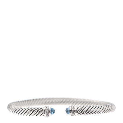 David Yurman Sterling Silver Diamond Blue Topaz 5mm Cable Classics Bracelet 1 of 4