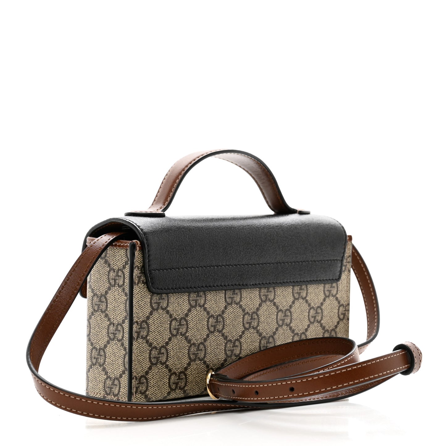 GG Supreme Monogram Calfskin Mini Padlock Top Handle Shoulder Bag Beige Black Cuir