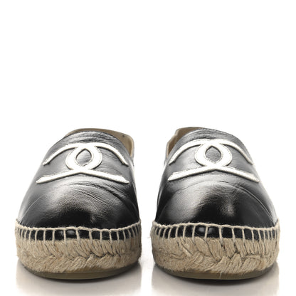 Chanel Patent Calfskin Metallic Goatskin CC Espadrilles 40 Black Silver 3 of 11