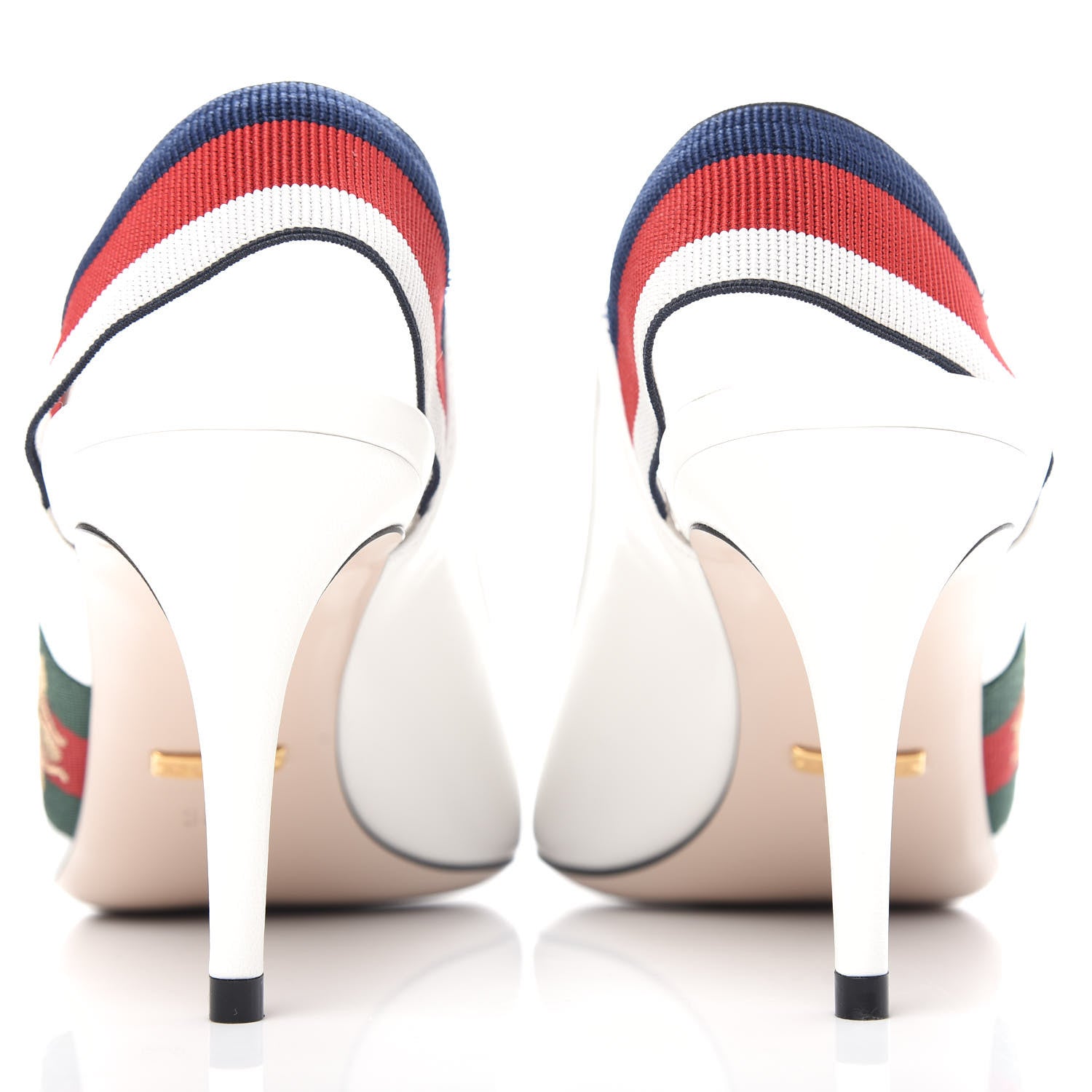 Gucci Malaga Kid Web Sylvie Mid Heel Slingback Pumps 38.5 White 7 of 12