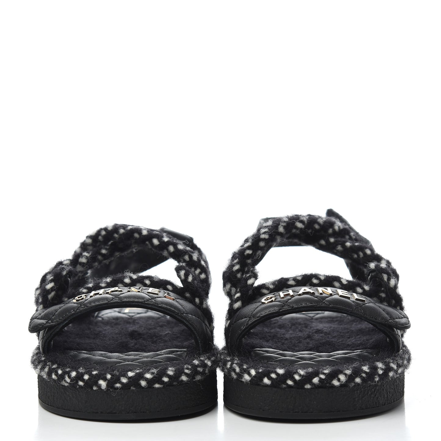 Cord Lambskin Quilted Logo Sandals 39 Black White