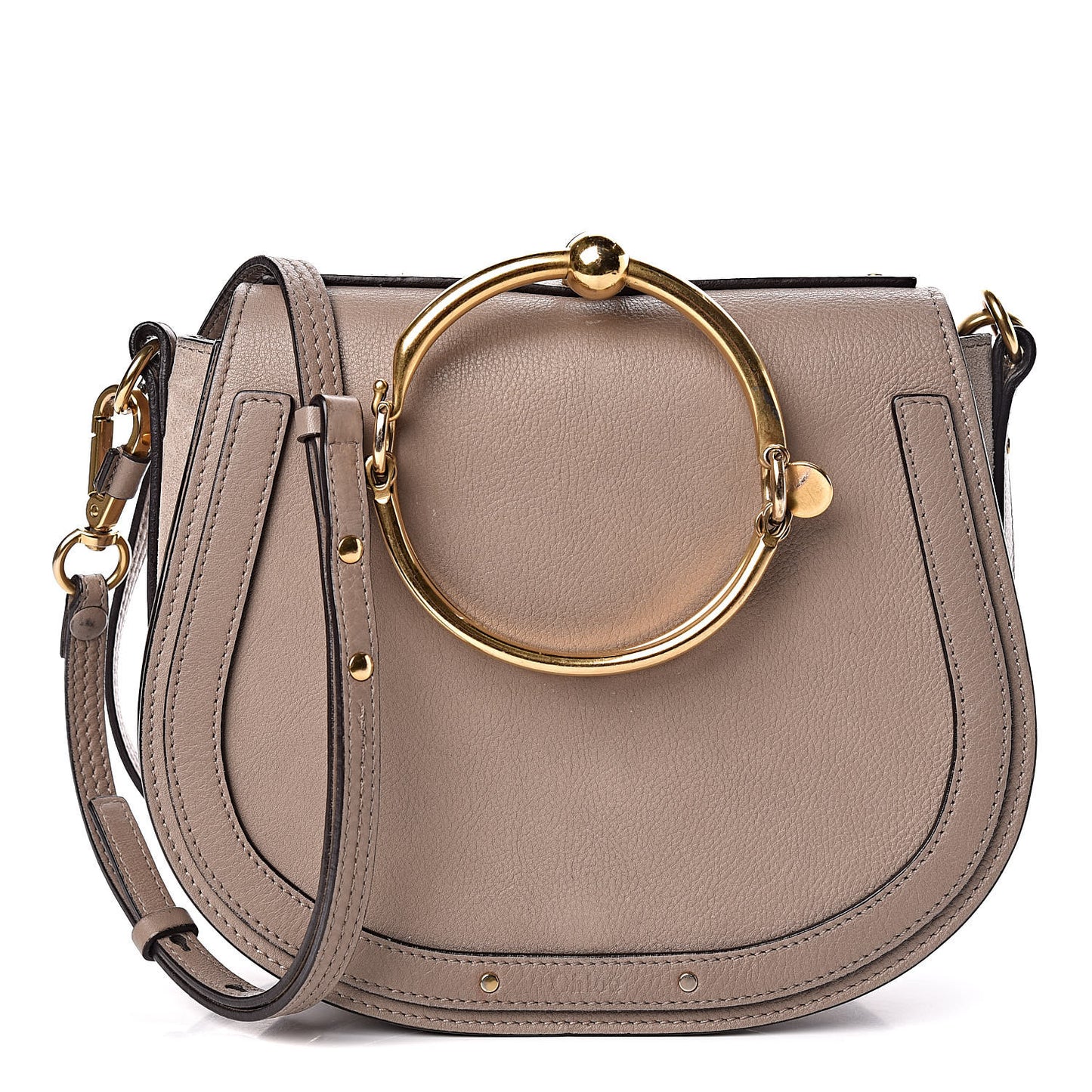 Calfskin Suede Medium Nile Bracelet Bag Motty Grey
