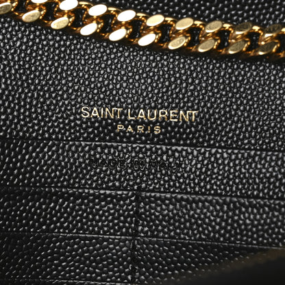 Saint Laurent Grain De Poudre Mixed Matelasse Triquilt Monogram Chain Wallet Black 6 of 10